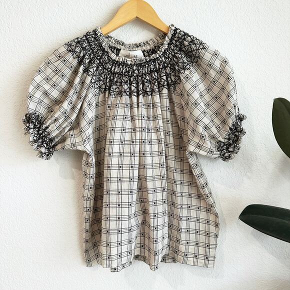 THE GREAT. Tops - The GREAT Womens Fair Top Size 0/XS Smocked Peasant Linen Blend Cottage Boho